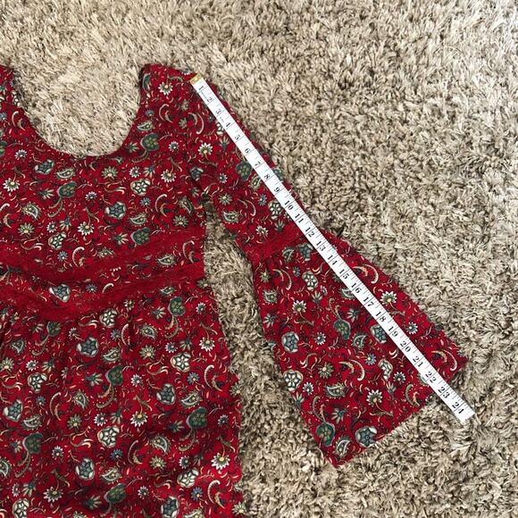 Band of Gypsies Red Lace Bell sleeve Mini Dress Size XS Floral Print - Picture 7 of 8